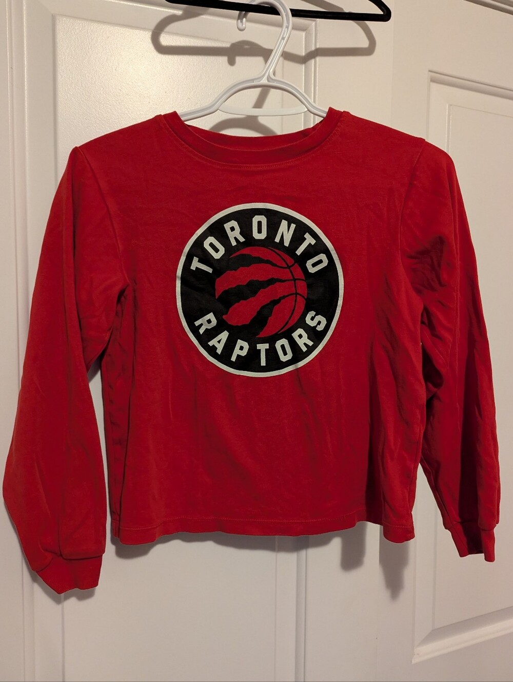 NBA Toronto Raptors Red Long Sleeve Kids Tee with Black & White Crest